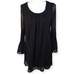 SEQUIN HEARTS BLACK BELL SLEEVE DRESS SZ.S EUC.